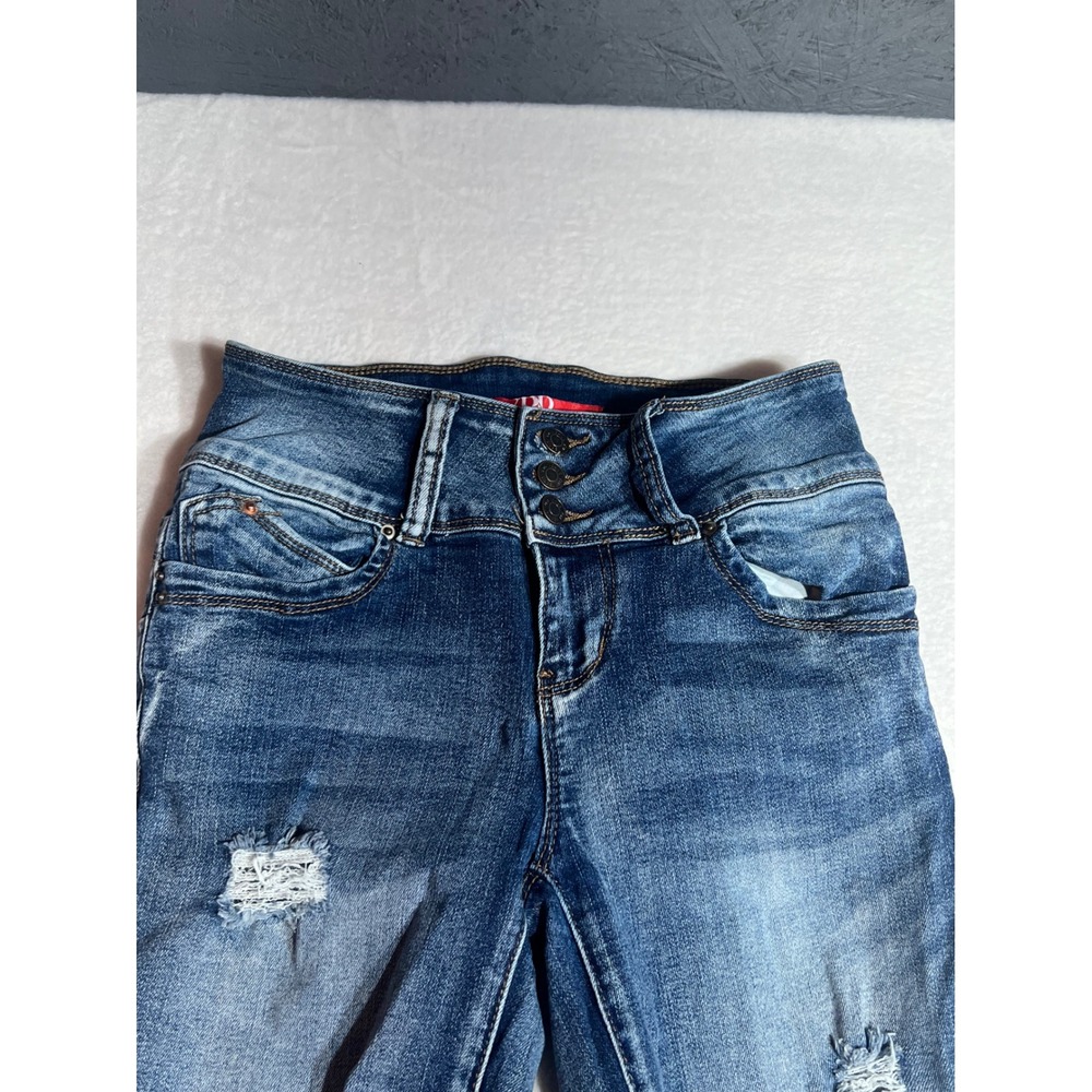 YMI WannaBettaButt Mid Rise Skinny Jeans Distressed Blue Denim Size 3/26 - Picture 3 of 7